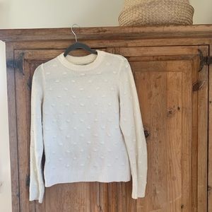 cream polka dot textured crew neck sweater